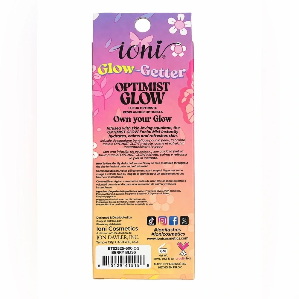 Ioni Glow-Getter Optimist Glow Berry Bliss Facial Mist Squalane 0.68 oz NWT